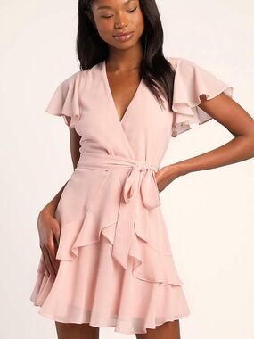 NWT Lulus Sweet Like You Blush Ruffled Mini Dress